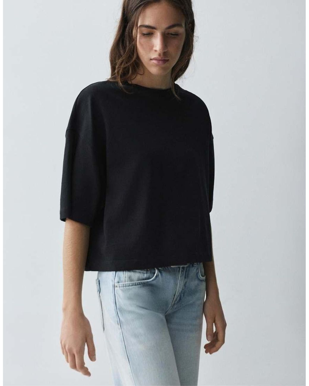 Pull&Bear Black Boxy-Fit Short Sleeve T-Shirt