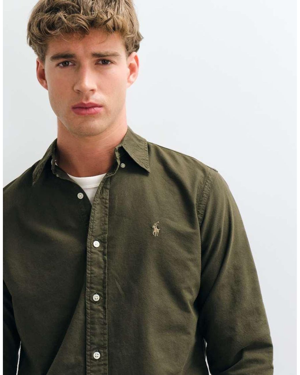 Polo Ralph Lauren Green Icon Logo Slim Fit Garment Dyed Oxford Shirt for men