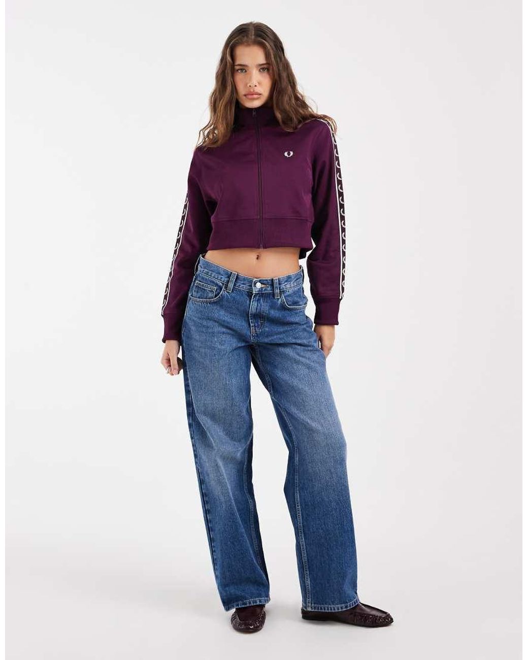 Fred Perry Purple Cropped Taped Track Jacket