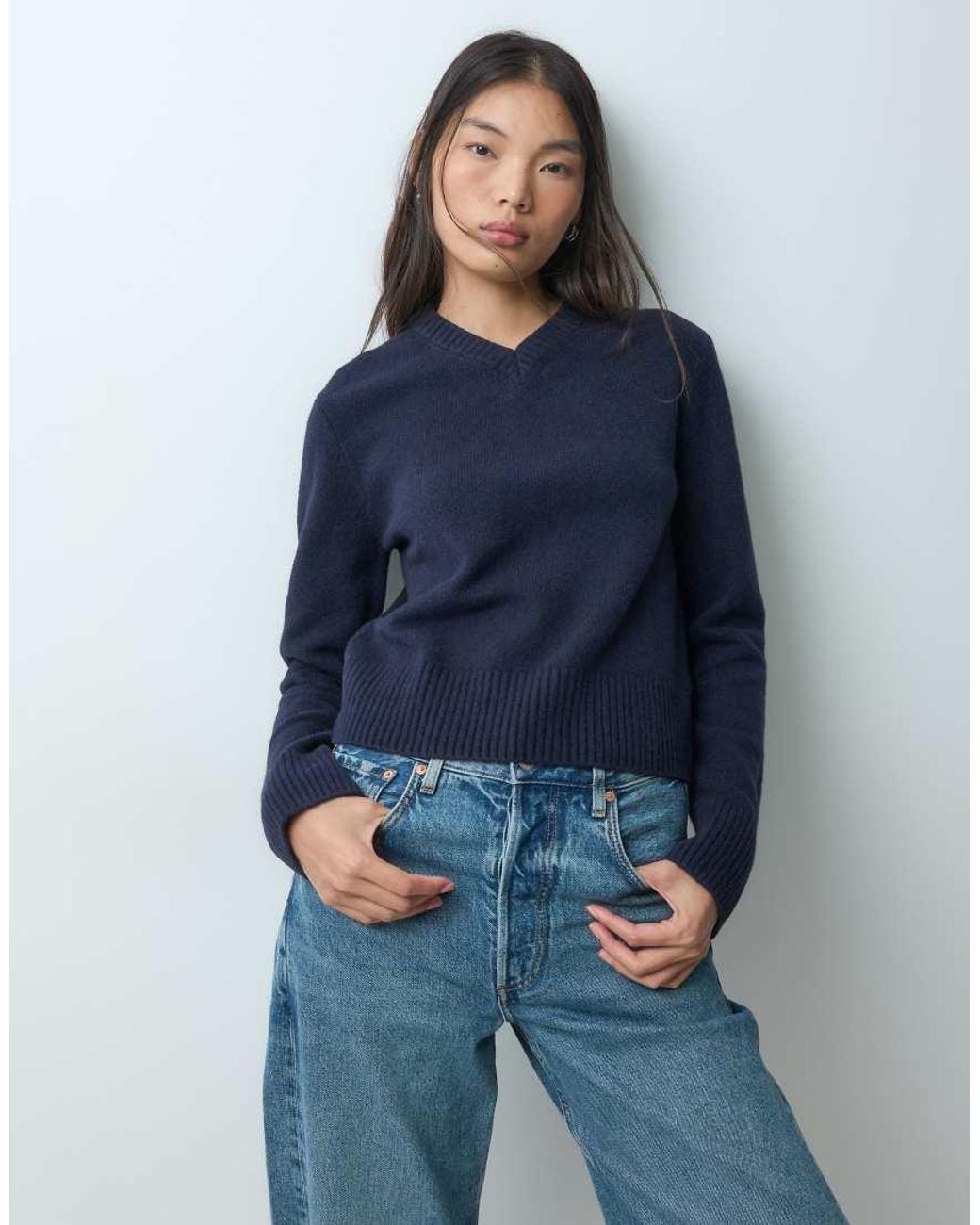 & Other Stories Blue V-neck Knitted Jumper With Wool