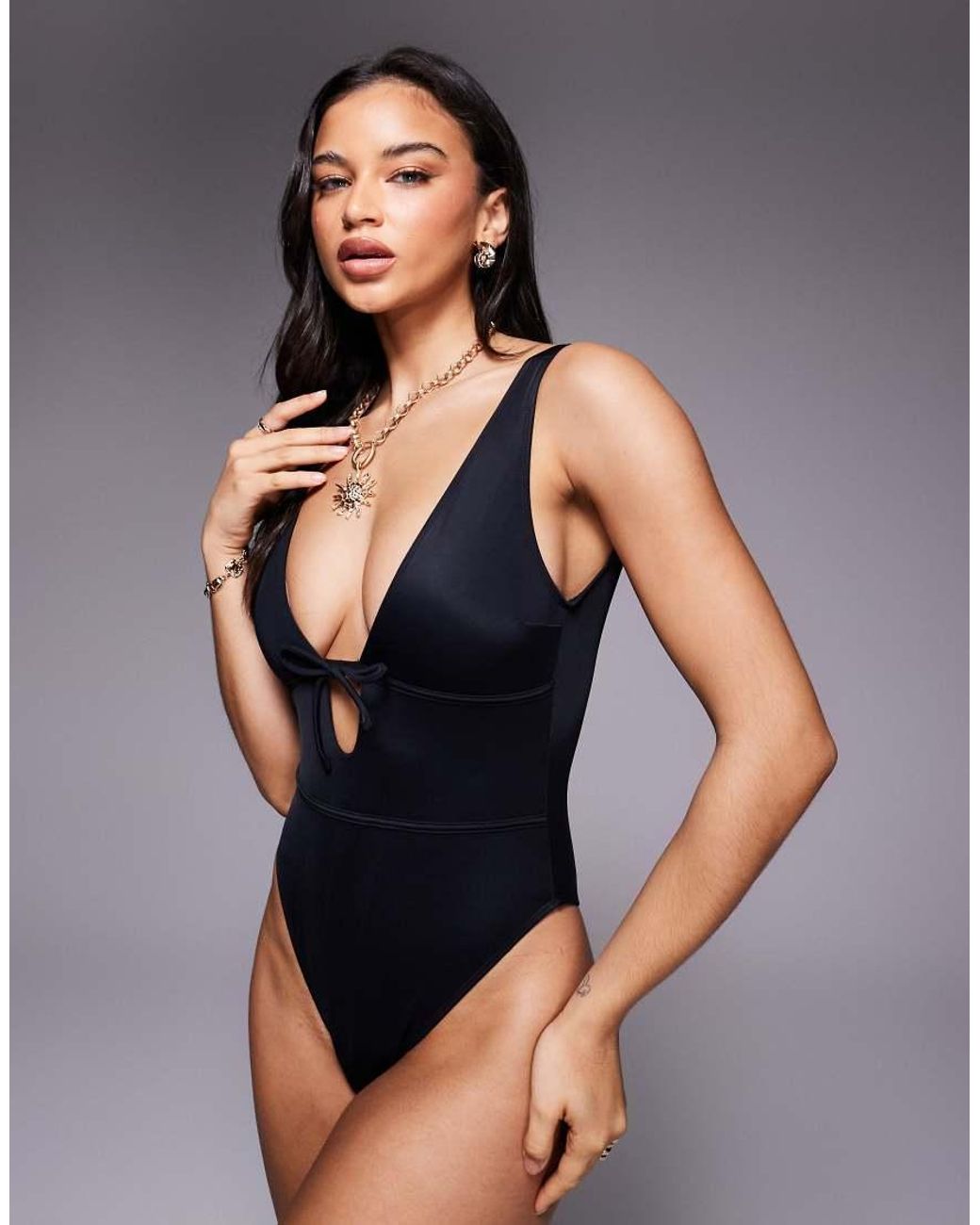 ASOS Blue Maya Bora Bora Tie Front Low Back Swimsuit