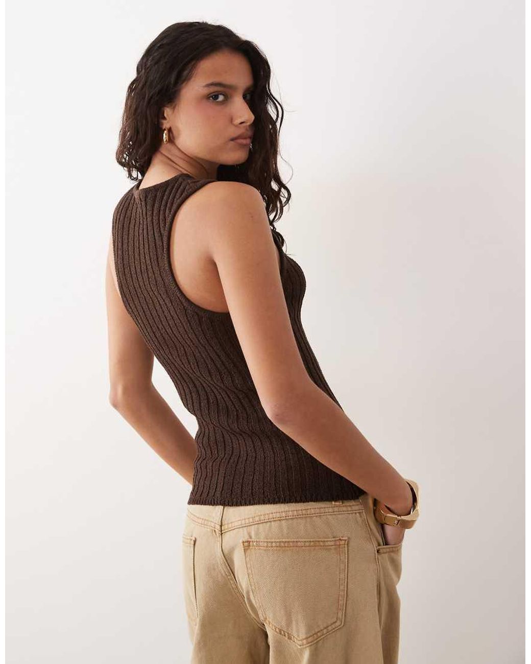 ASOS Brown Ribbed Racer Boucle Vest