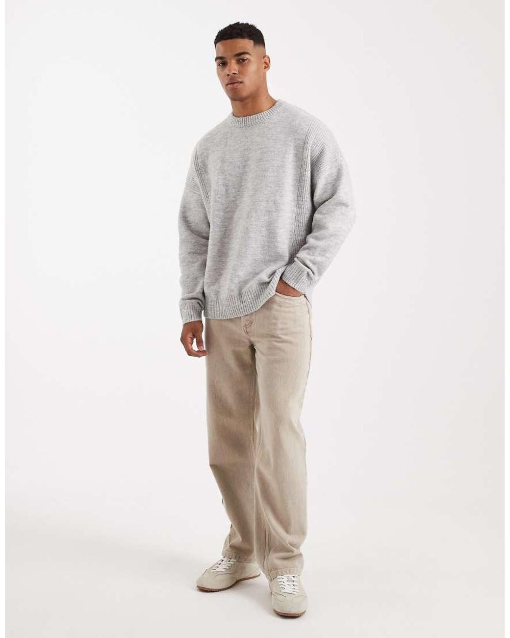 ASOS Gray Oversized Knitted Rib Panel Jumper for men