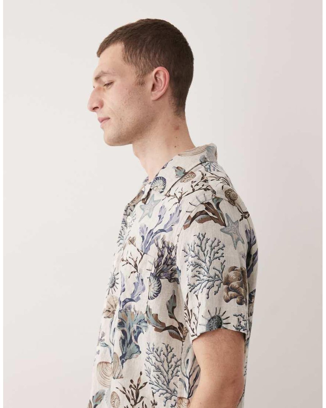 Gant Gray Printed Open Collar Shirt for men