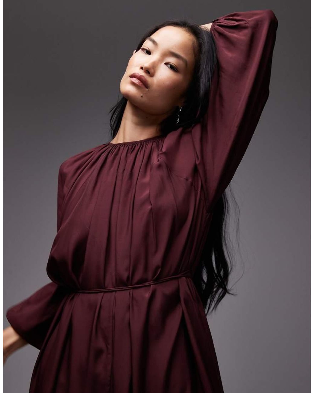 & Other Stories Black Long Sleeve Floaty Midi Dress With Ruffle Detail