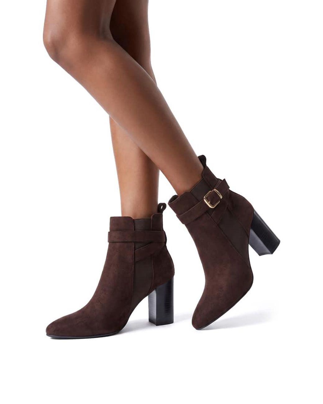 SEQWL Brown Dress Chelsea Ankle Booties Pointed Toe With Buckle Strap