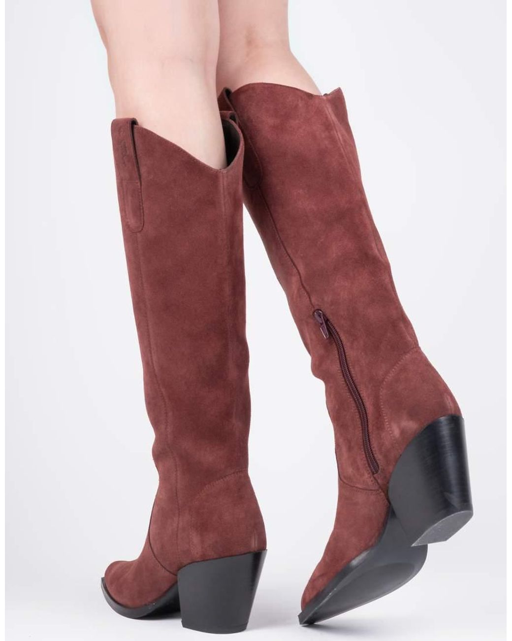 OFF THE HOOK Red Austin Suede Pointed-Toe Knee-High Western Boots