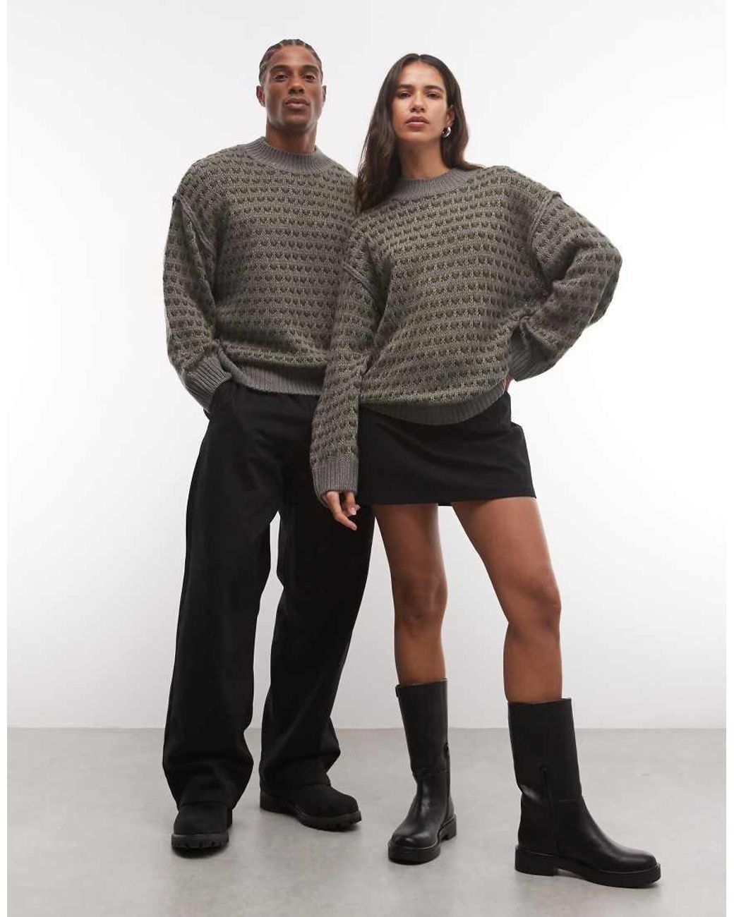 Reclaimed Vintage Gray Unisex Stitch Detail Crew Knitted Jumper