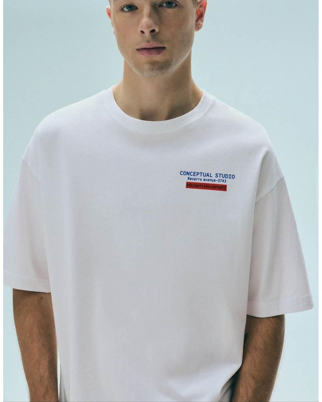 Pull&Bear Blue Conceptual Studio Relaxed Graphic T-shirt for men