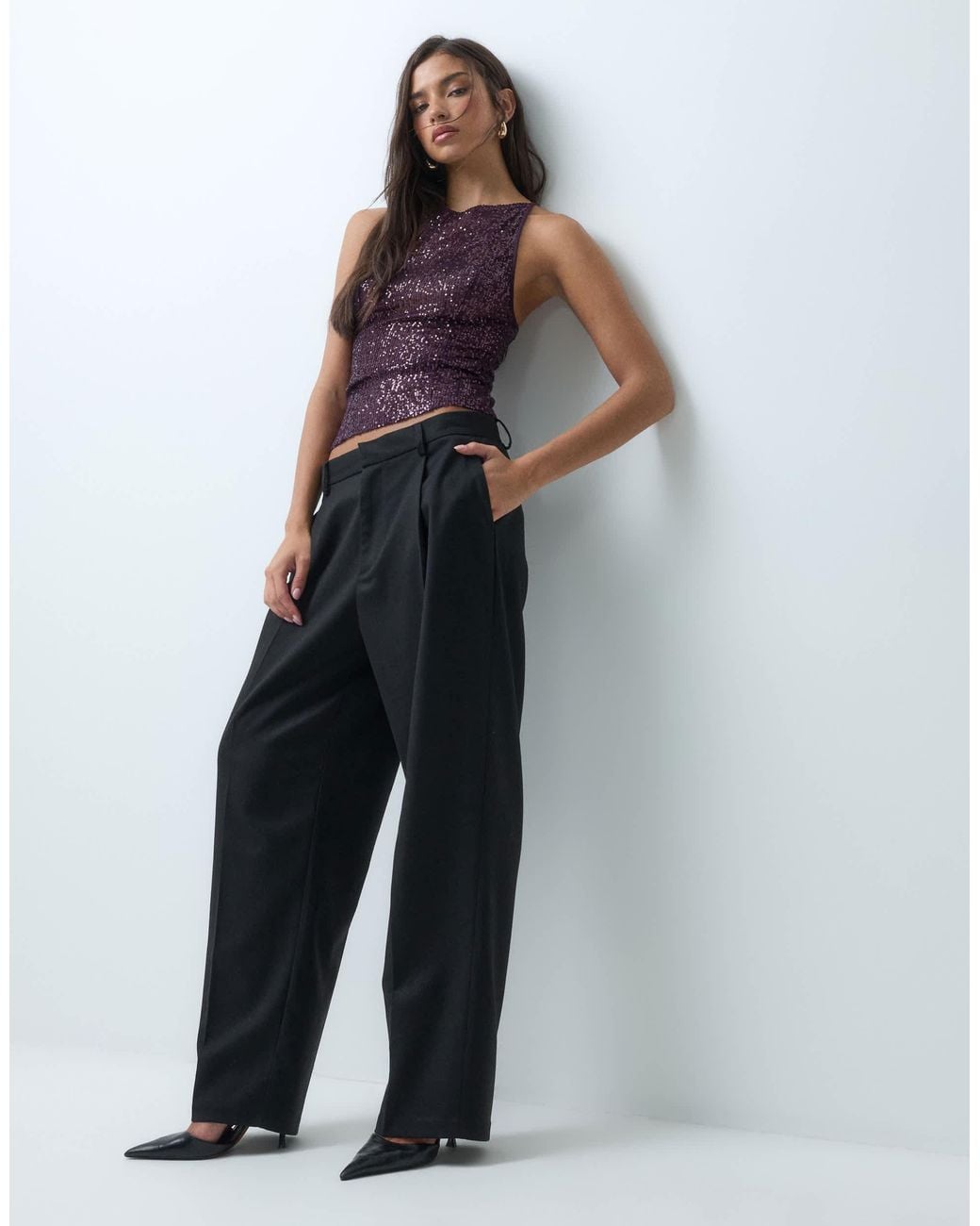 ASOS Purple Sequin High Neck Cami With Open Back