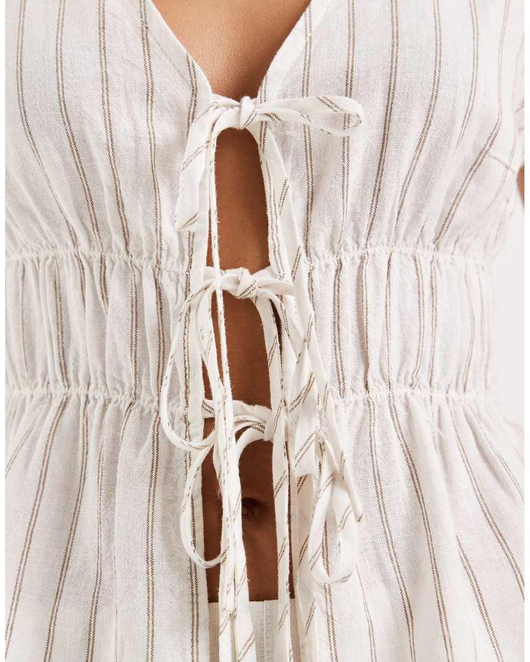 JJXX White Linen Blend Tie Up Front Top