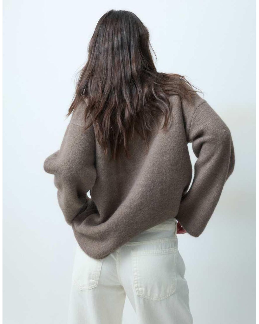 ASOS Gray Relaxed Fluffy Funnel Neck Jumper With Wool