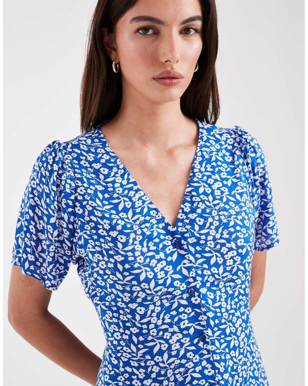 ONLY Blue V Neck Tie Waist Mini Dress