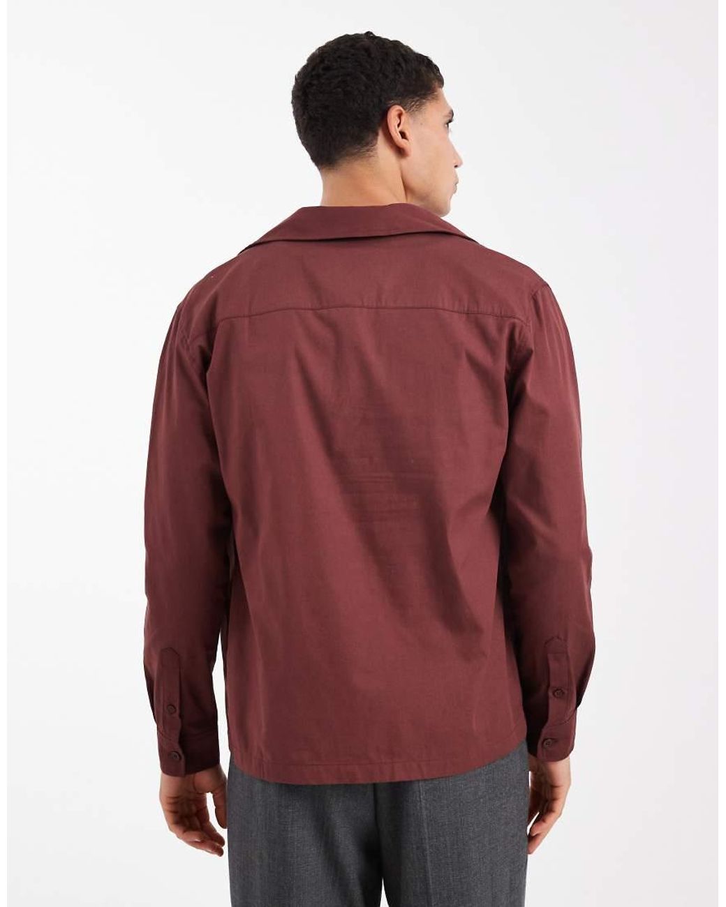 ASOS Red Relaxed Shawl Collar Poplin Shirt for men