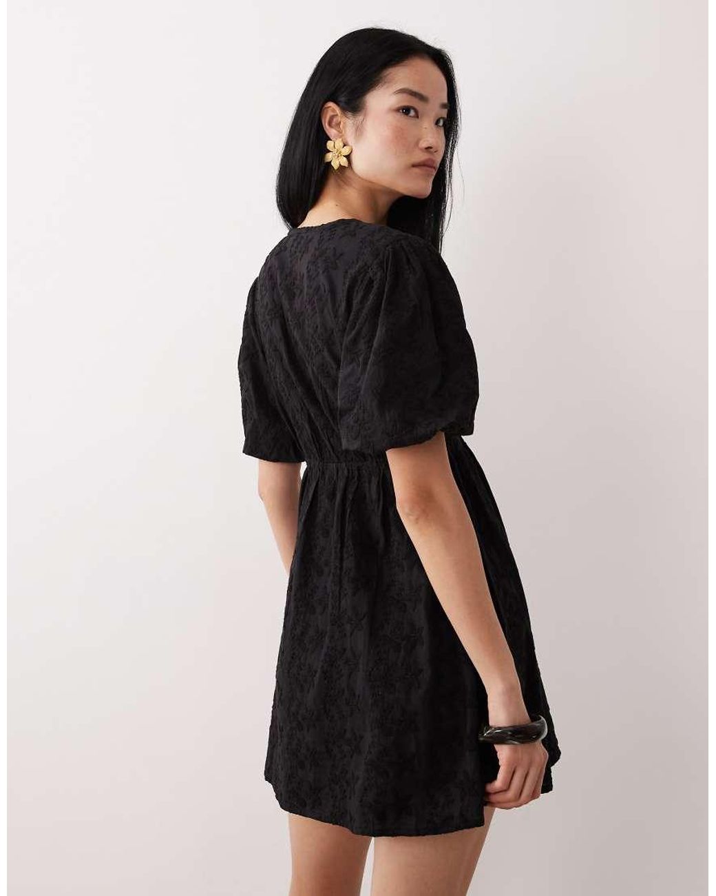 Wednesday's Girl Black Short Sleeve Broderie Mini Dress