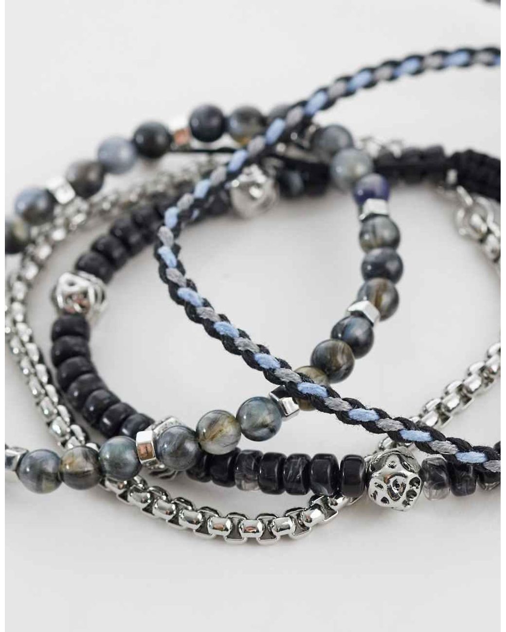 ASOS Gray 4 Pack Beaded And Chipping Stone Bracelet for men