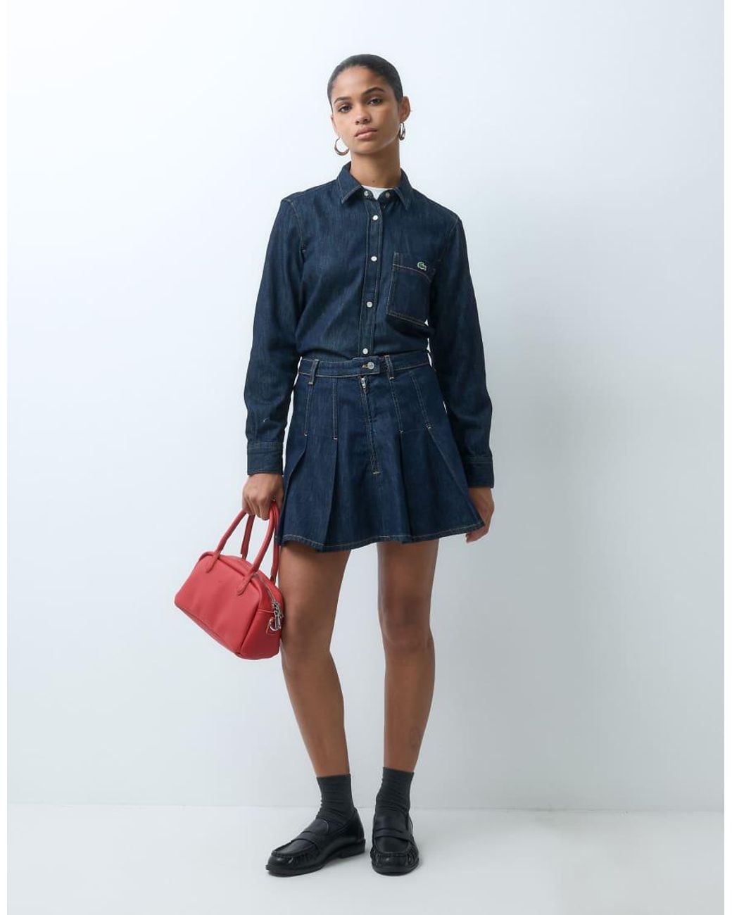 Lacoste Blue Regular Fit Cropped Denim Co-Ord Shirt