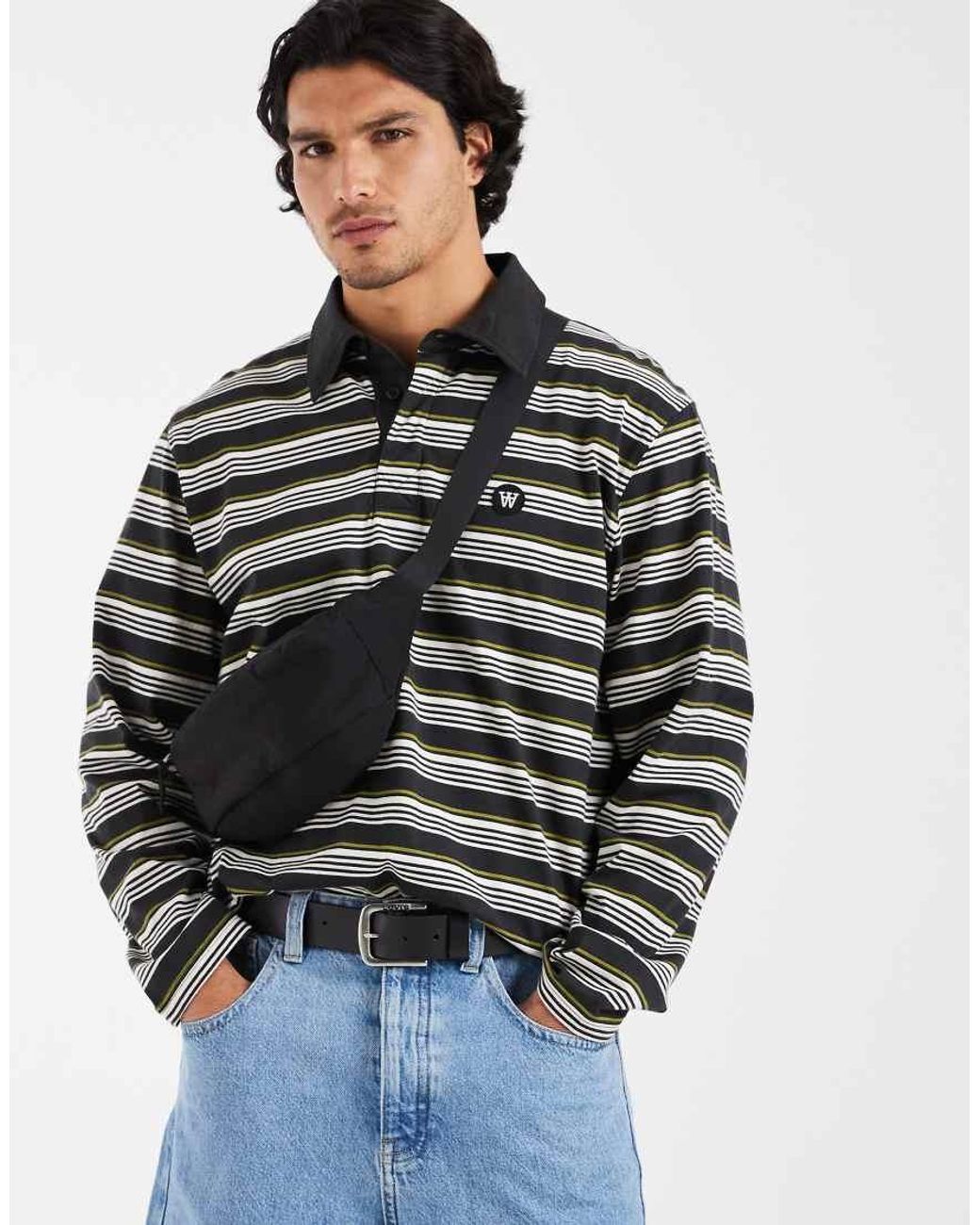 DOUBLE A by WOOD WOOD Gray 100% Cotton Landon Long Sleeve Polo for men