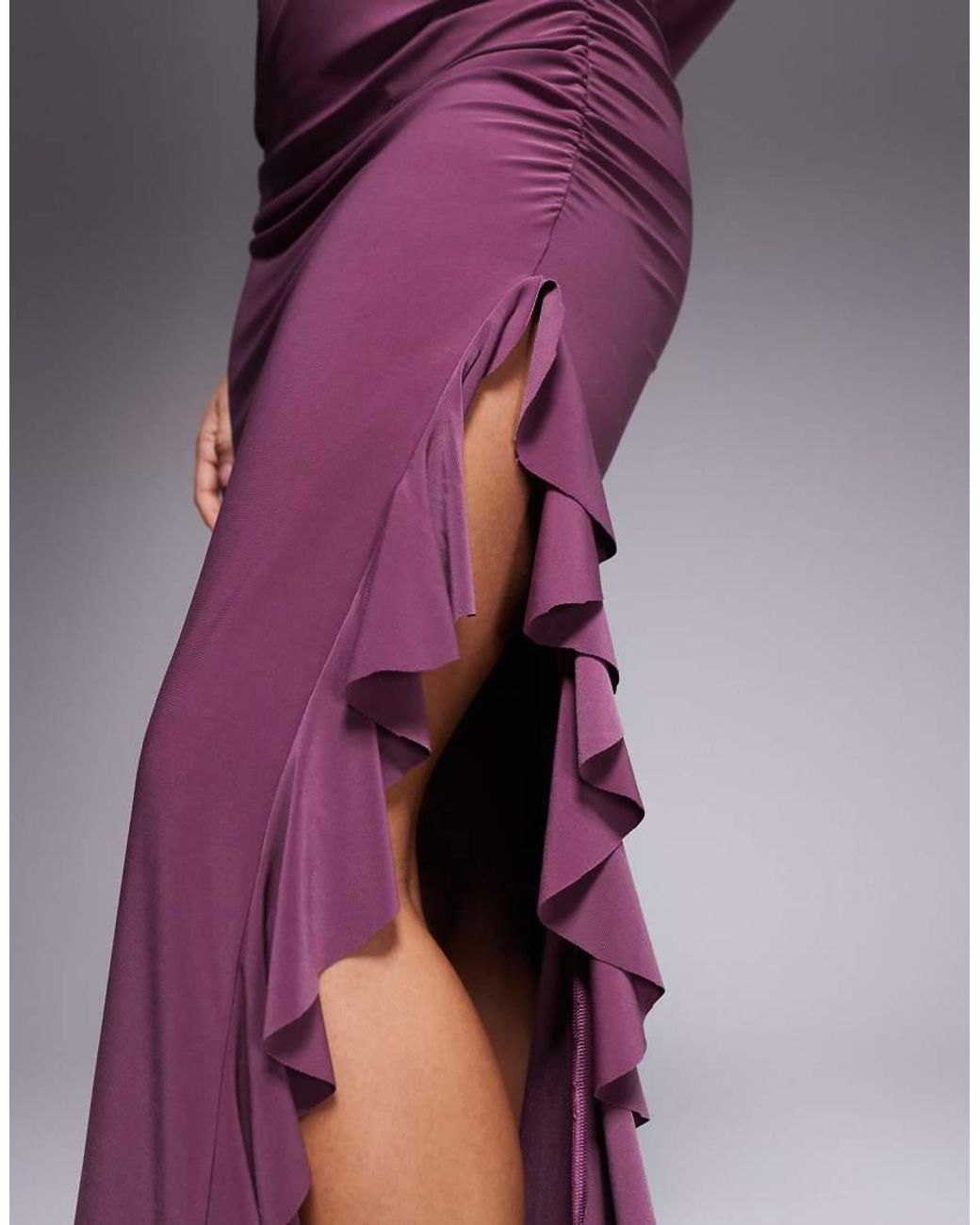 ASOS Purple Long Sleeve Frill Detail A Line Maxi Dress