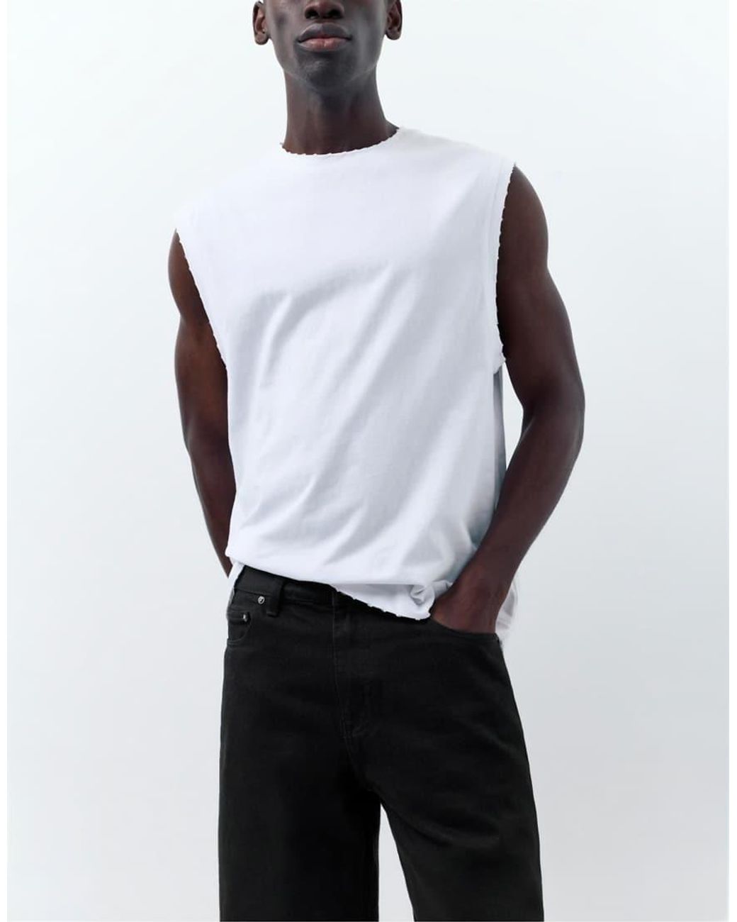 Pull&Bear White Standard Denim Bermuda Shorts for men