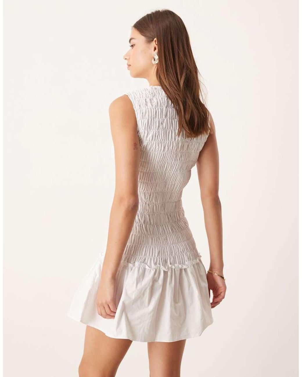 Glamorous Natural Shirred V-Neck Mini Dres