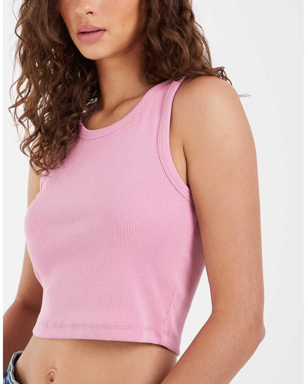 JJXX Pink Fallon Rib Knit Cropped Tank Top