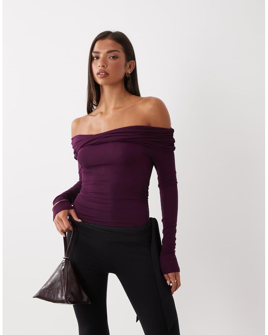Miss Selfridge Purple Wrap Bardot Bodysuit
