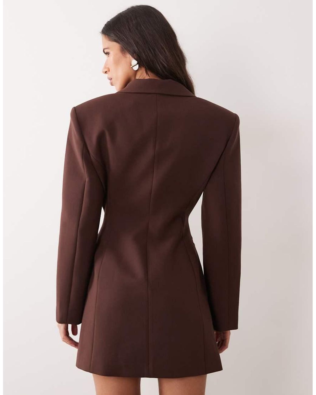 Miss Selfridge Brown Strong Shoulder Cinched Blazer Dress