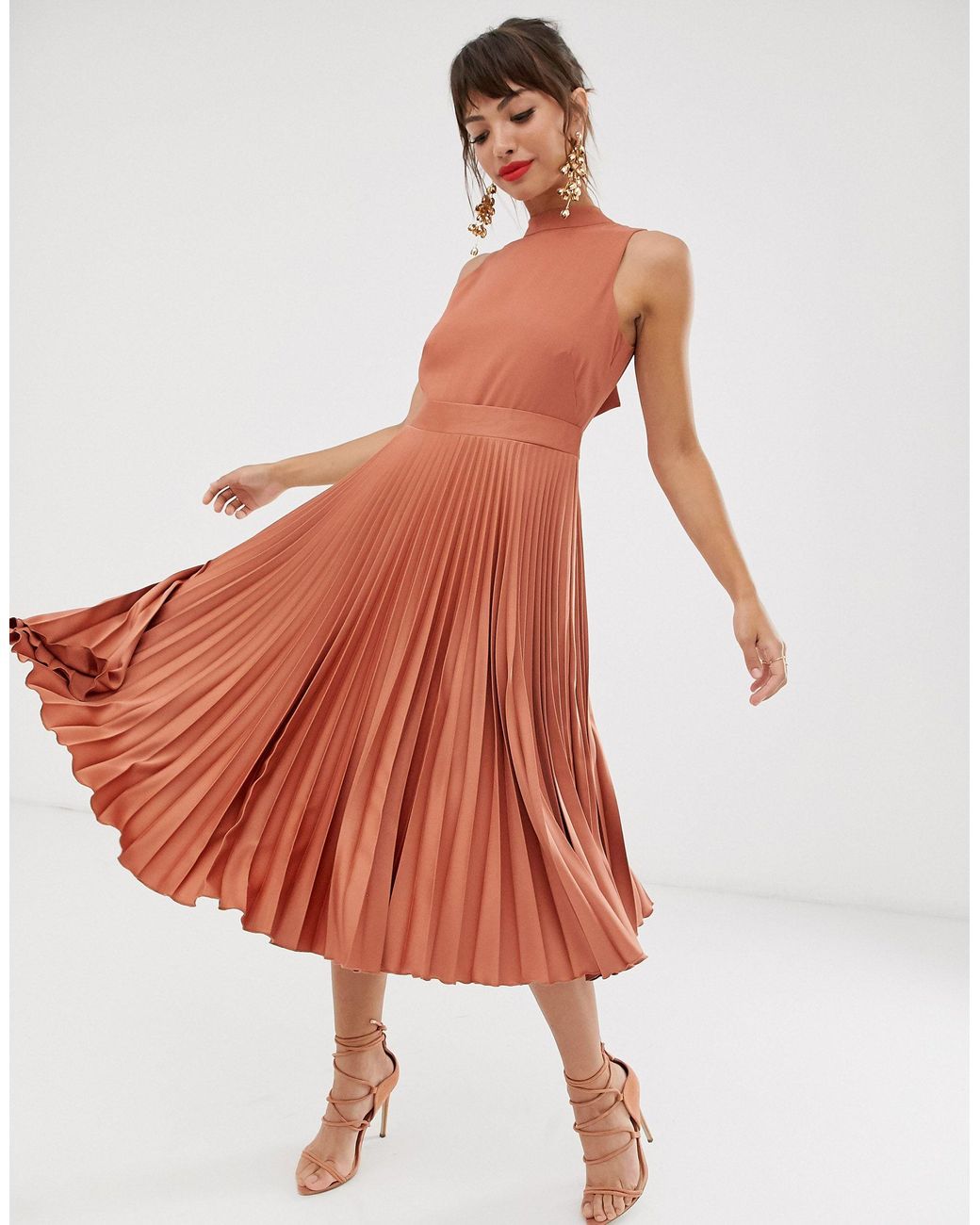 Closet Robe mi longue a jupe plissee Rouille Closet en coloris Marron Lyst