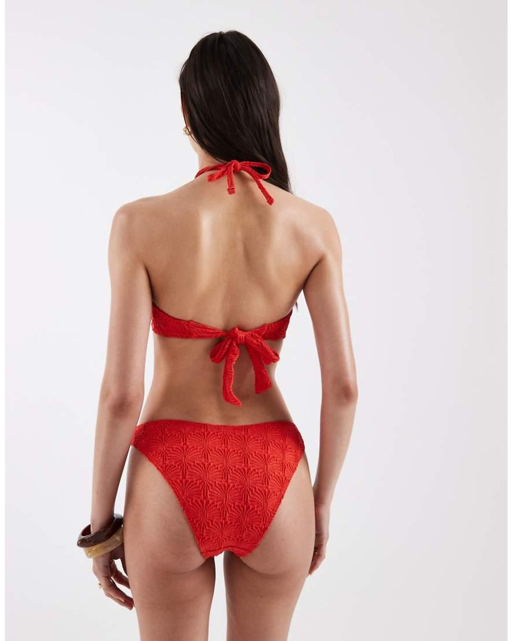 New Look Red Textu Bandeau Bikini Top