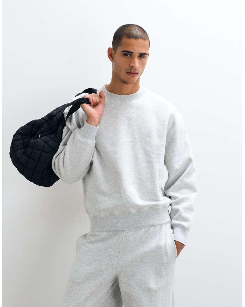 4505 Gray Rest Day 400Gsm Heavyweight Cotton Boxy Crew Neck Sweatshirt for men