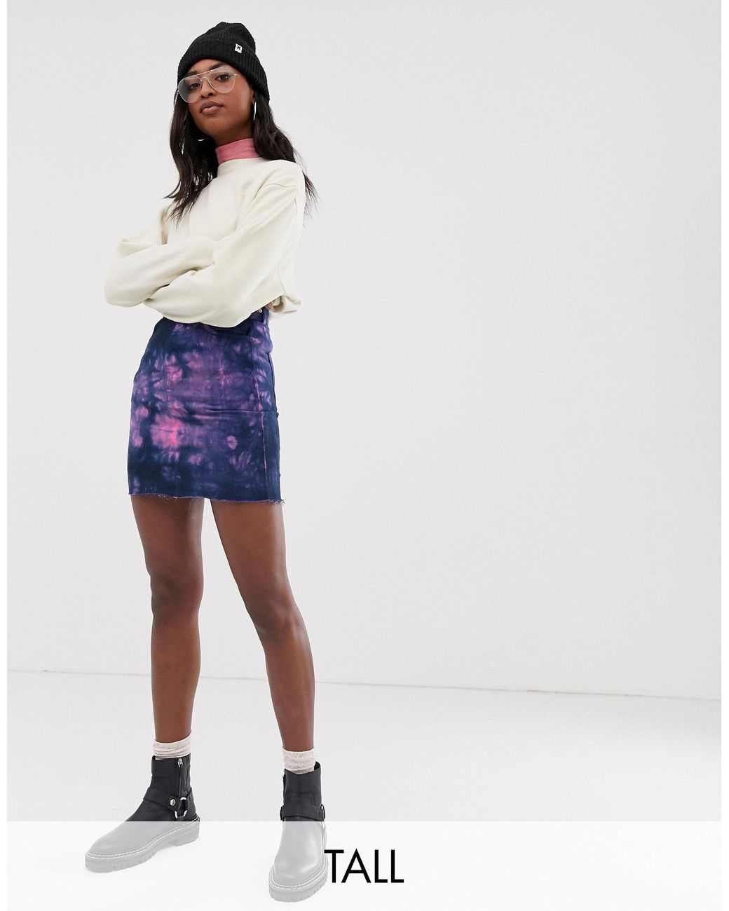 tall denim mini skirt