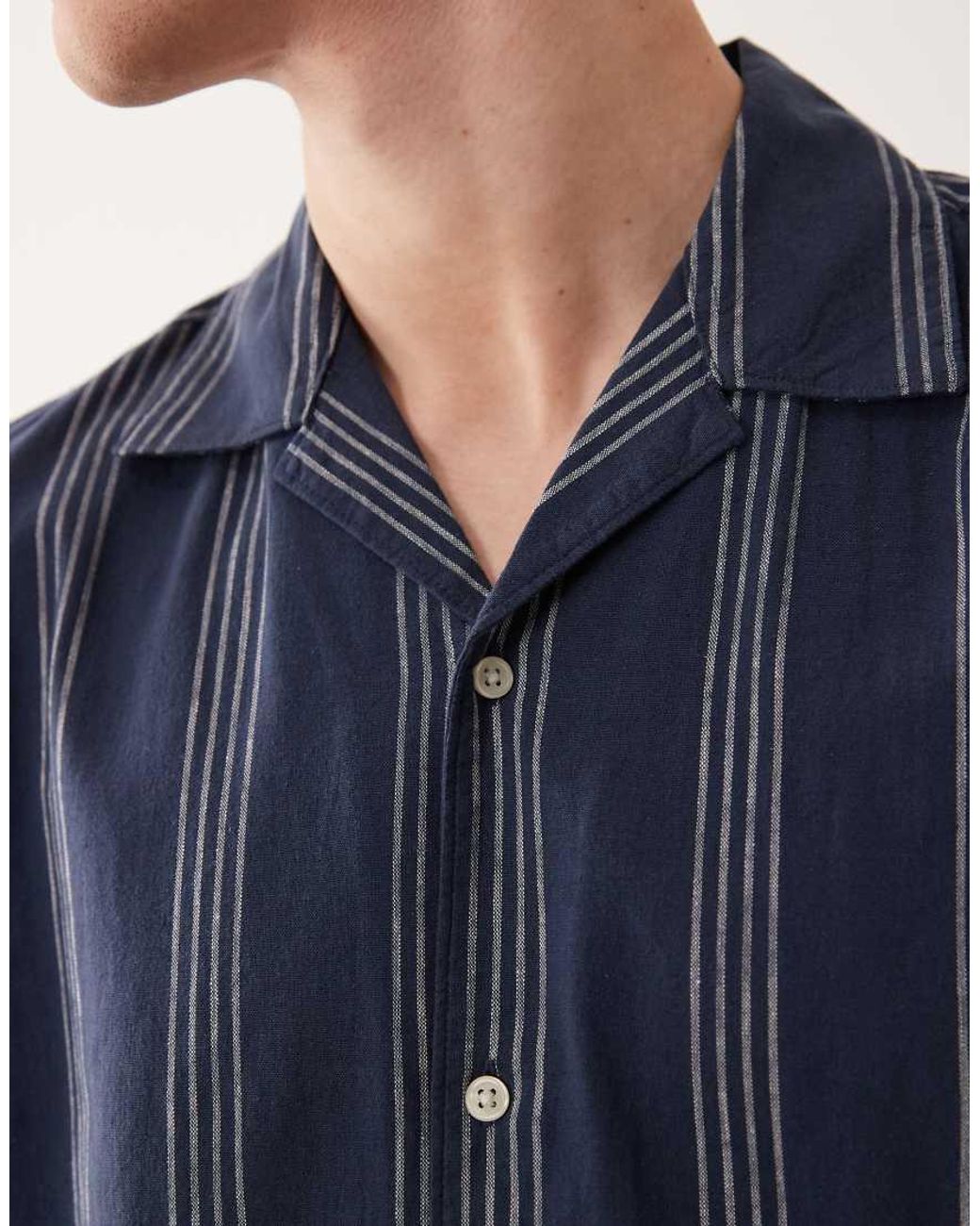 Jack & Jones Blue Linen Mix Short Sleeve Shirt With Stripes for men
