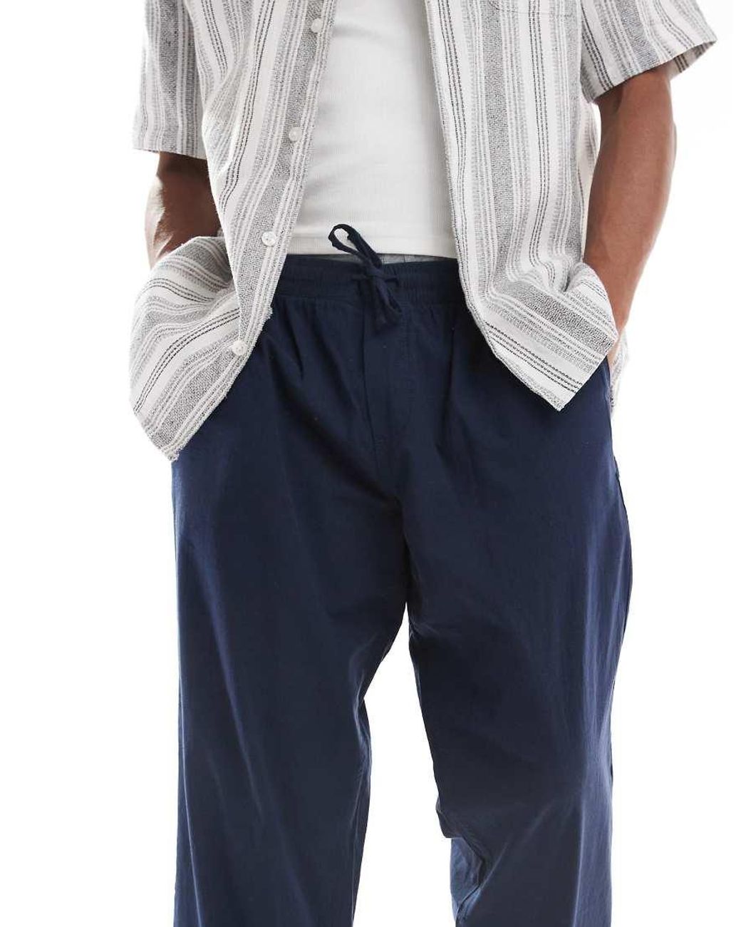 Jack & Jones Blue Loose Fit Linen Mix Trouser for men