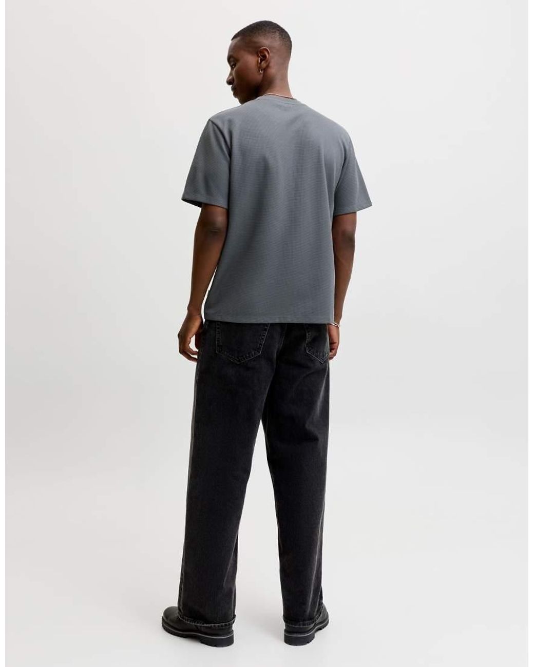 Jack & Jones Gray Austin Jersey Relaxed Fit Crew Neck Short Sleeve Stretch T-shirt for men