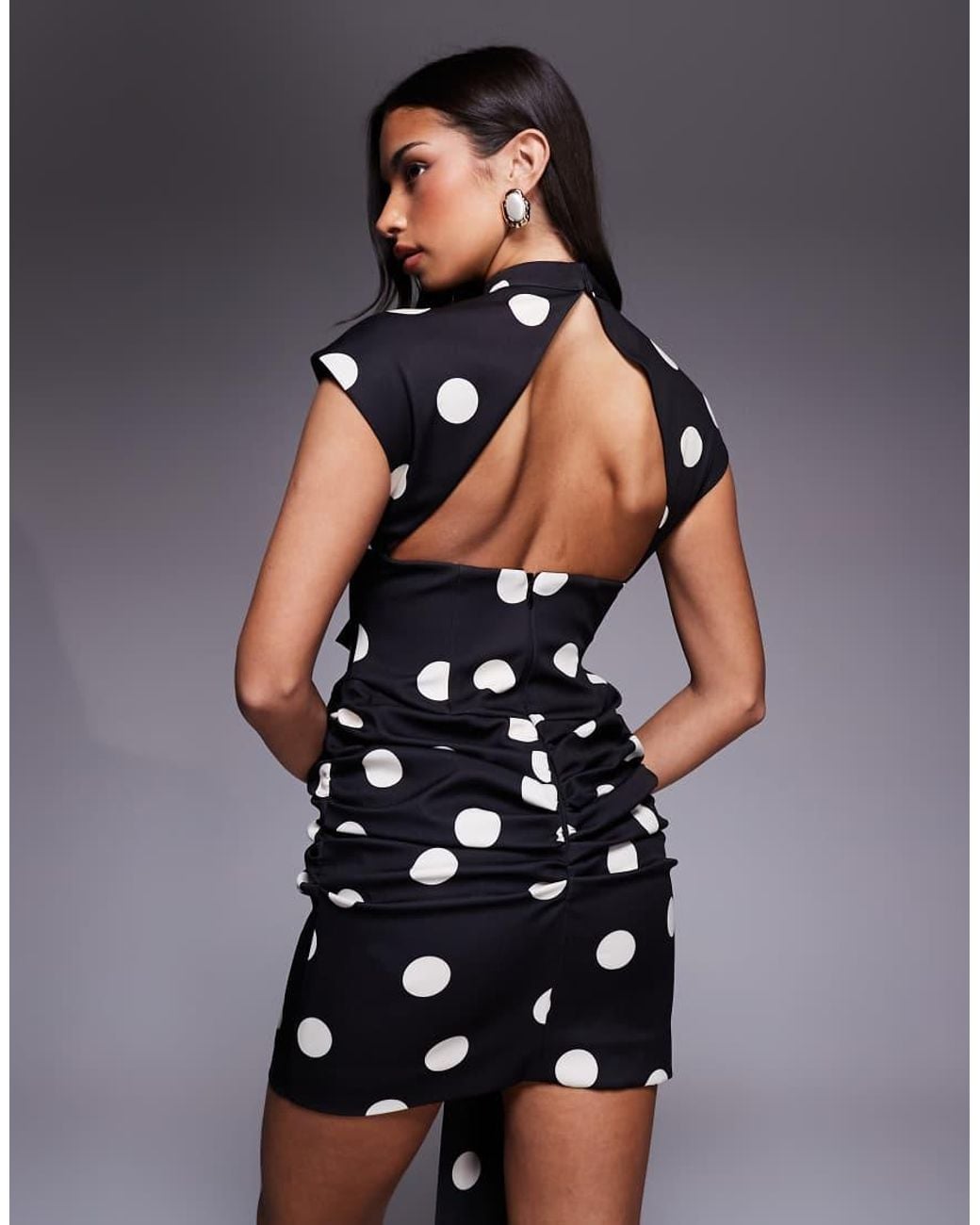 ASOS Blue Polka Dot Mini Dress With Oversized Bow And Drape Detail