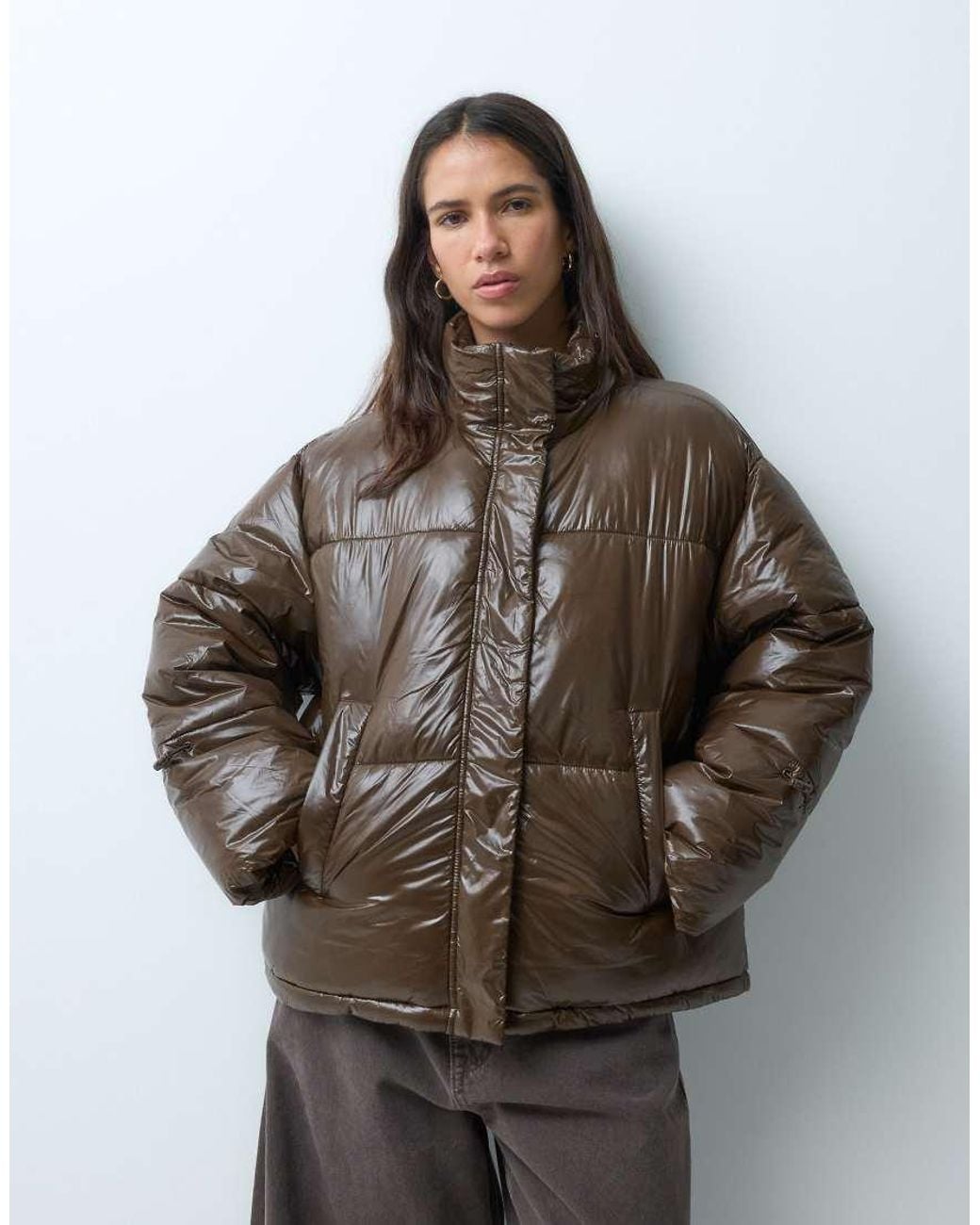 Noisy May Brown Shiny Puffer Jacket