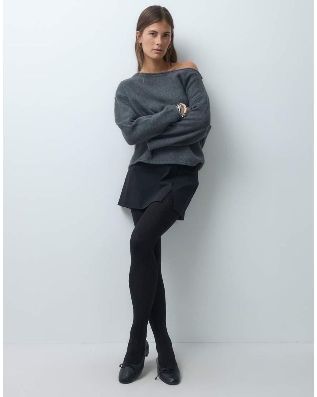 Lindex Black Mini Cable Knit Tights