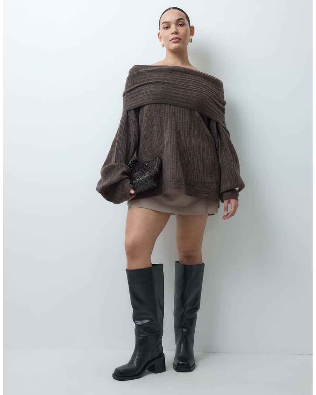 ASOS Black Curve Cadence Block Heel Pull On Knee Boots
