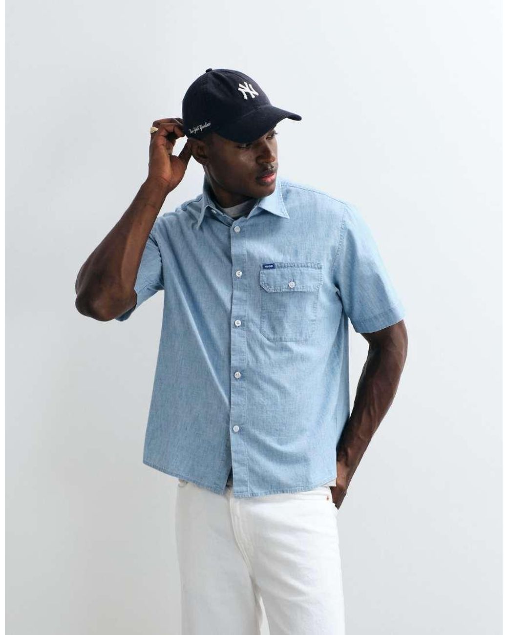 HUGO Blue Ebaffino Oversized Shirt for men