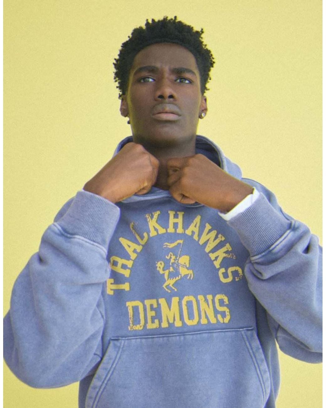 Bershka Blue Washed Effect Print Hoodie for men