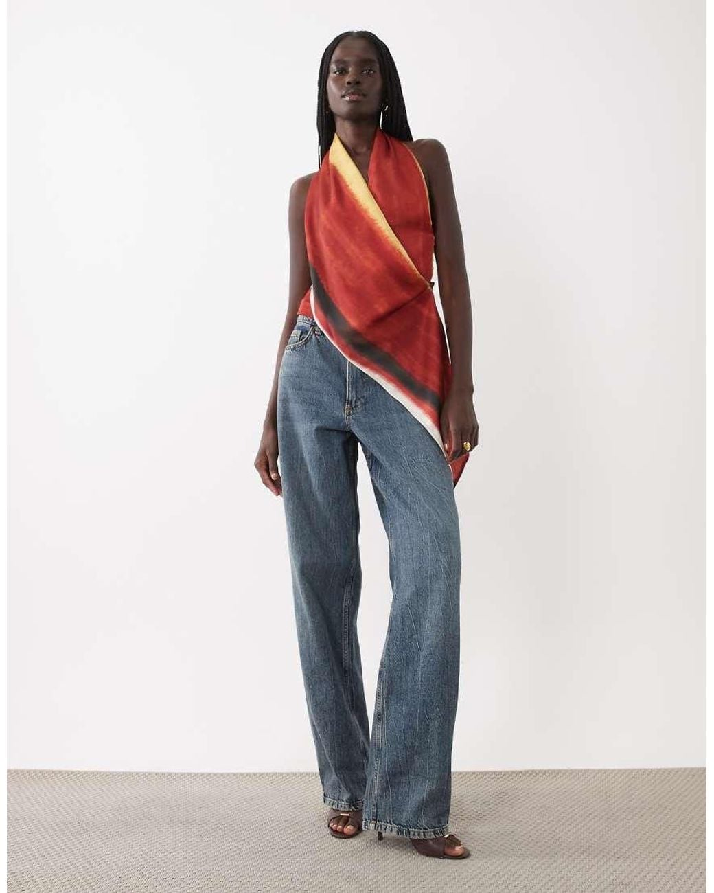 ASOS Red Halter Drape Front Satin Top