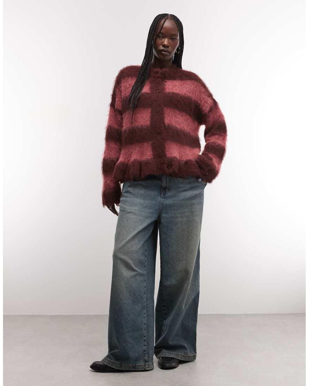 The Ragged Priest Red Oversized Fluffy Knit Cardigan
