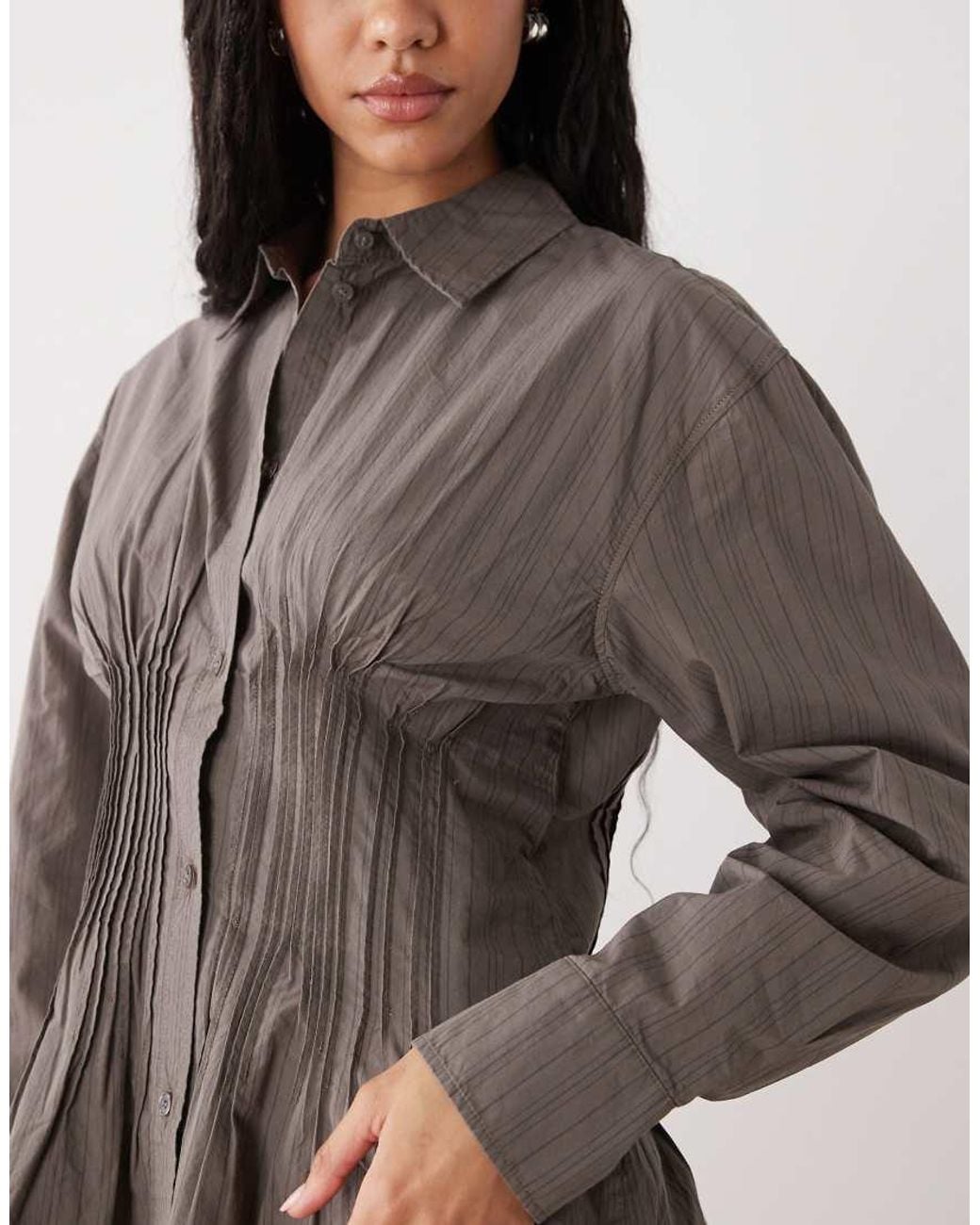 Weekday Brown Cinched Shirt With Ruching And Peplum Hem