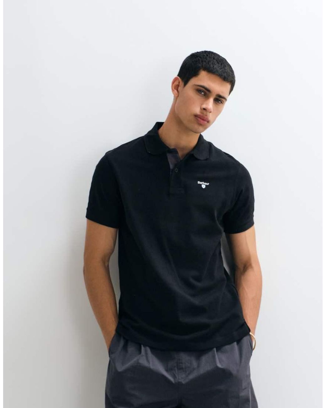 Barbour Blue Short Sleeve Pique Tailored Logo Polo Shirt for men