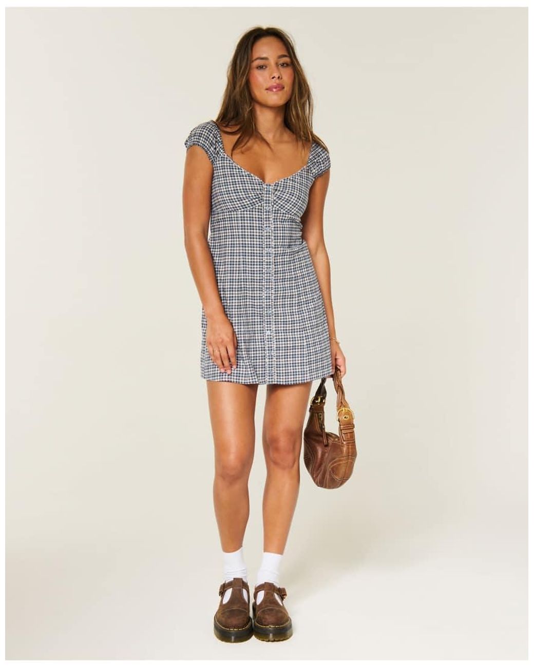 Hollister Blue Cap Sleeve Button Mini Dress