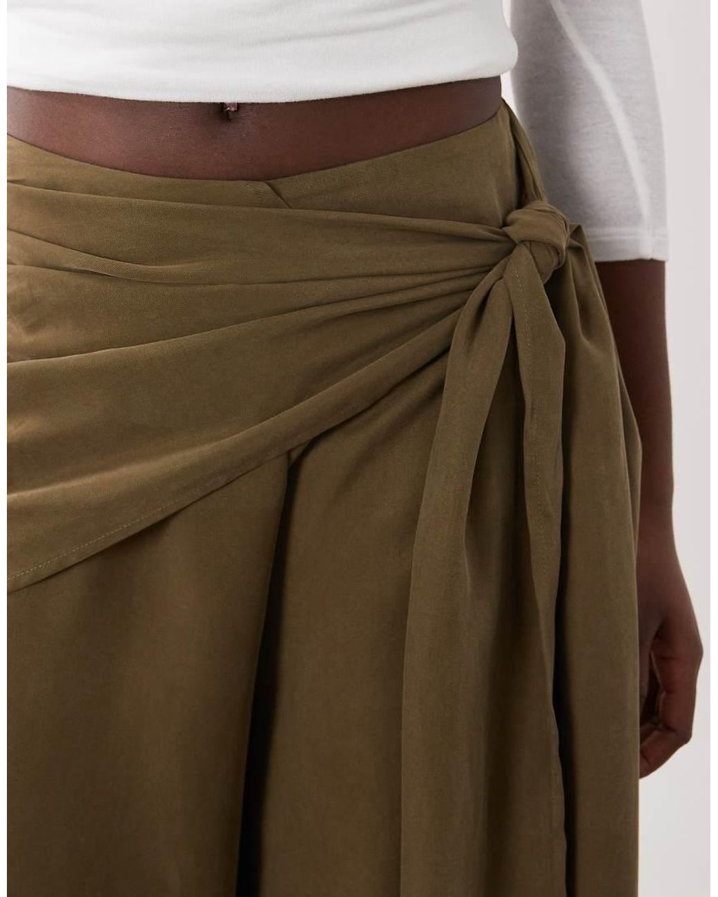 ASOS Natural Scarf Detail Wide Leg Trousers