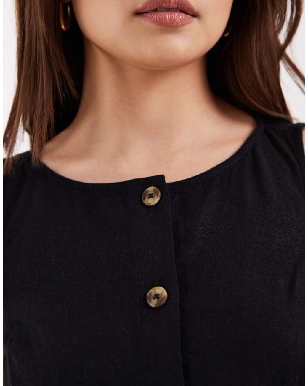 New Look Black Linen Button Through Mini Dress