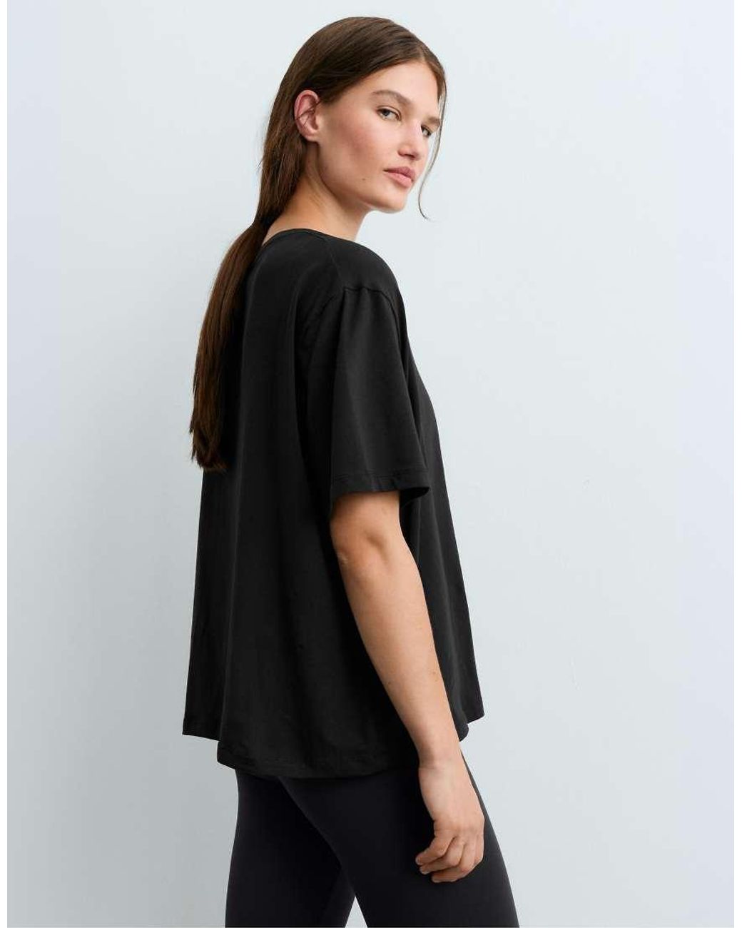 Oysho Black Boxy Short Sleeve Cotton Blend T-Shirt