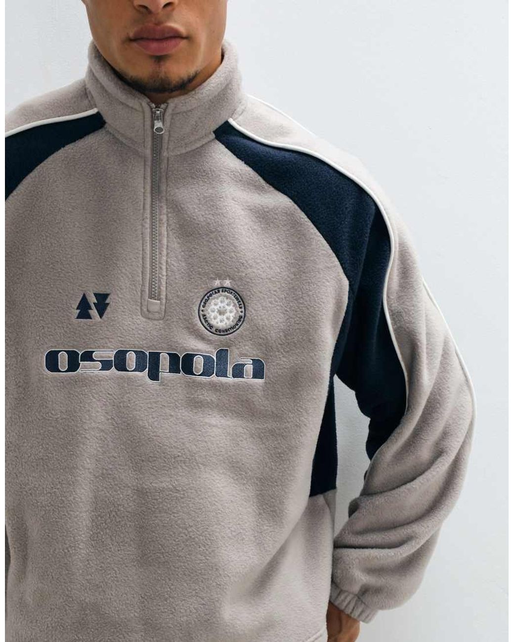 ASOS Gray Relaxed Funnel Neck Fleece With Cut & Sew Panels And Embroidery Print for men